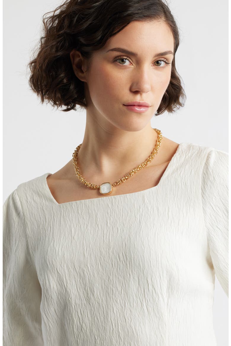 Faceted Stone Pendant Necklace, Alternate, color, WHITE- GOLD