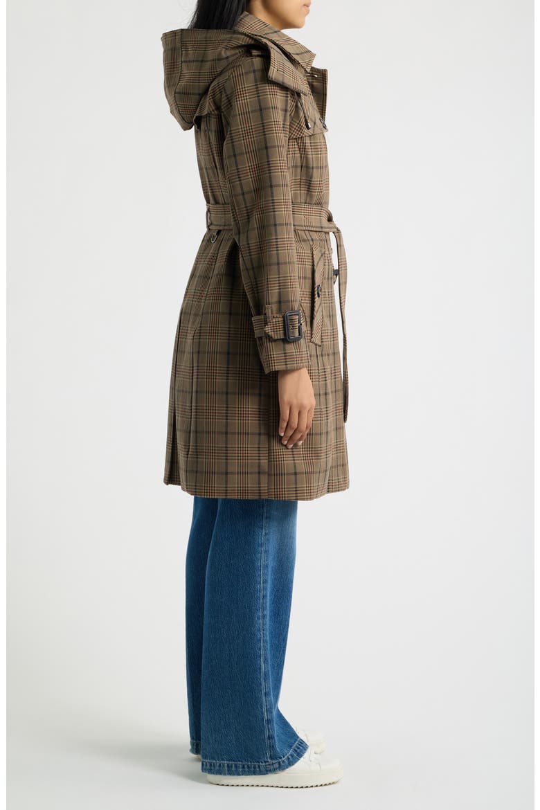 Single Breasted Trench Coat with Removable Hood, Alternate, color, BROWN PLAID