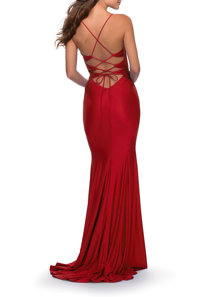 Long Dress with Knotted Detail and Lace Up Back, Alternate, color, Red