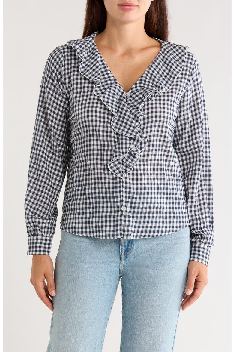 Plaid Ruffled Woven Top, Main, color, ANITQNAVY