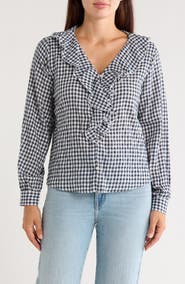 Trove New York Plaid Ruffled Woven Top