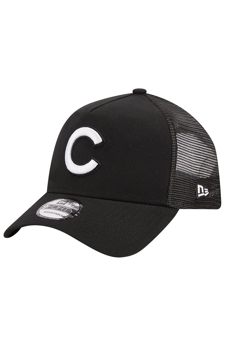 New Era Men's New Era Black Chicago Cubs A-Frame 9FORTY Trucker Adjustable Hat, Main, color,