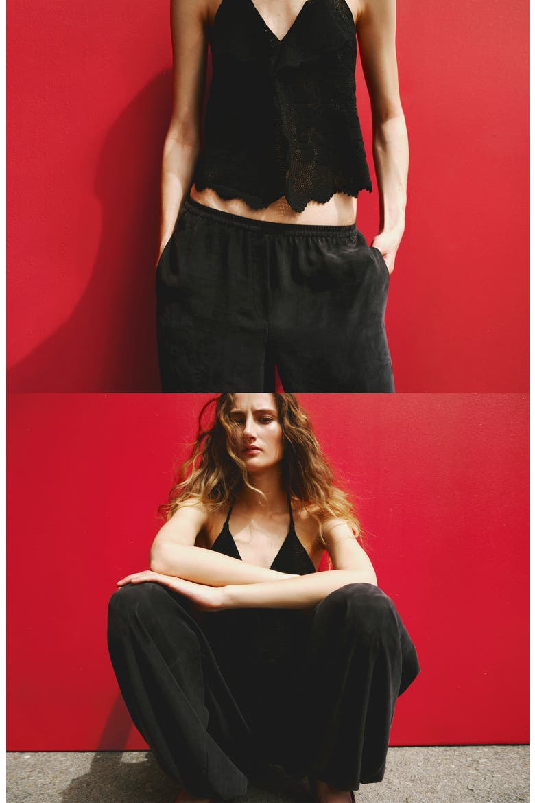 Embroidered Knit Halter Top, Alternate, color, BLACK