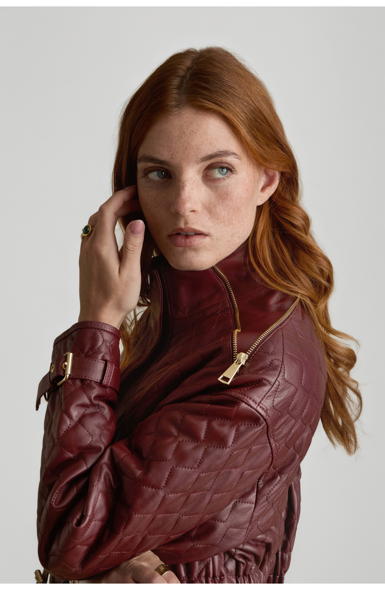 Furniq UK Nora Leather Coat, Alternate, color, Black