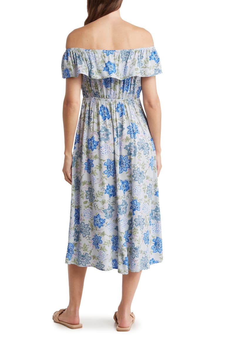 Floral Off the Shoulder Midi Dress, Alternate, color, BLUE