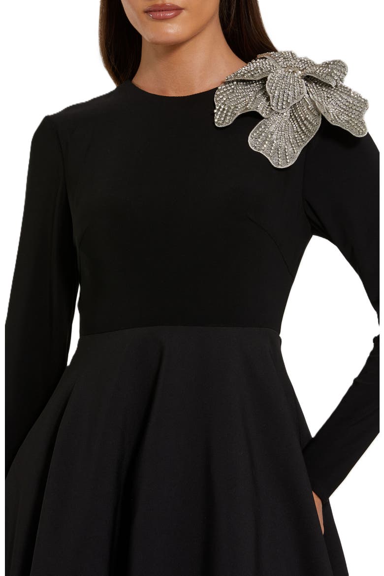 Long Sleeve Taffeta 3D Flower Ball Gown, Alternate, color, Black