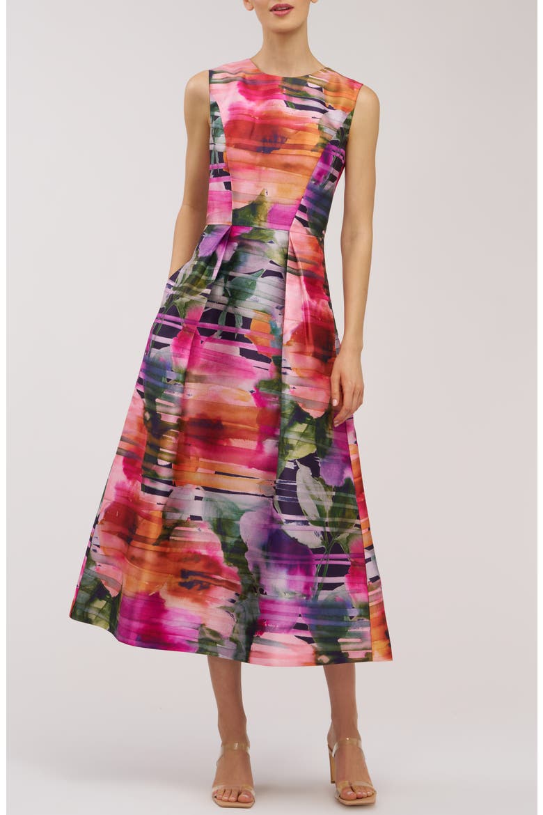 kay unger a line dress Tessa Watercolor Floral Midi A-Line (Women) How to add push-up SIZE:L / 10-12 pattern_Ruffle Tea length and a ball gown