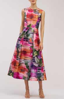 Kay Unger Tessa Watercolor Floral Midi A-Line Dress