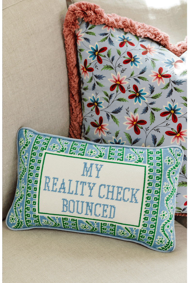 Reality Check Needlepoint Pillow, Alternate, color, Light Blue