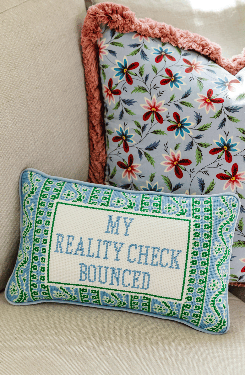 Furbish Reality Check Needlepoint Pillow, Alternate, color, Light Blue