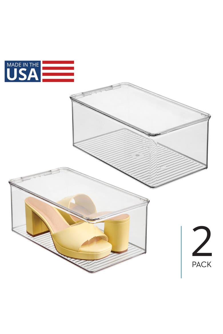Stackable Clear Shoe Box with Hinged Lid for Wedges, Sandals, Flats - Set of 2, Alternate, color, Clear