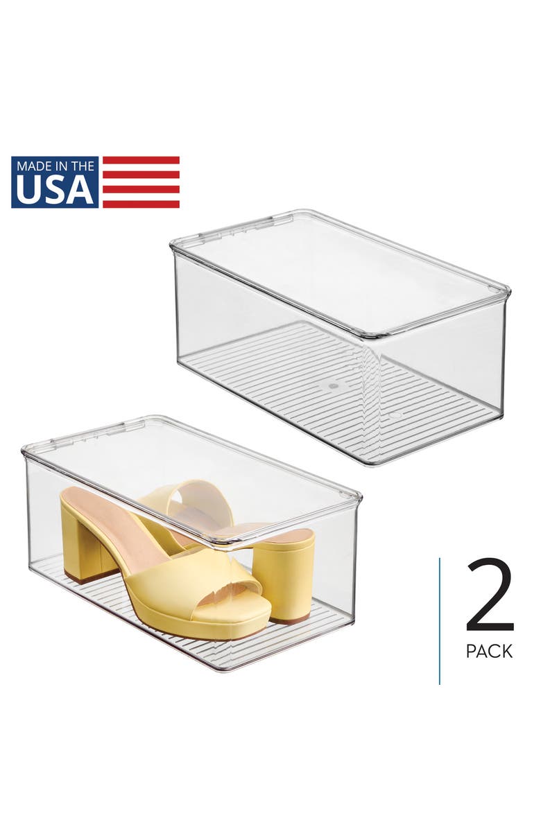 iDesign Stackable Clear Shoe Box with Hinged Lid for Wedges, Sandals, Flats - Set of 2, Alternate, color, Clear