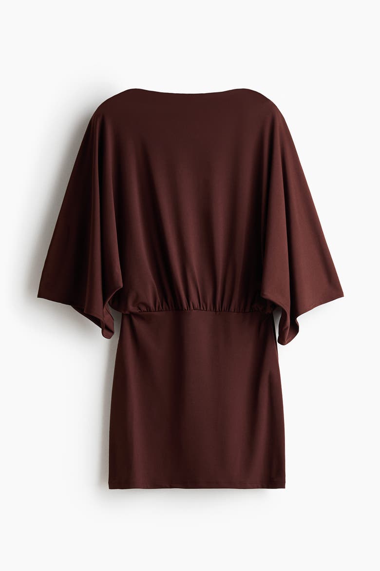 Cape-sleeved Low-back Dress, Alternate, color, Dark brown