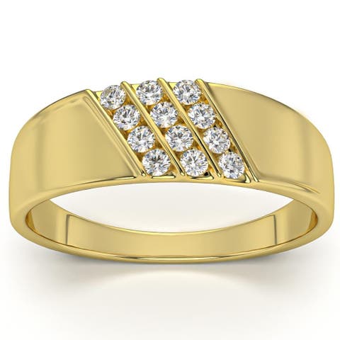 1/5Ct Multi Row Men's Diamond Polished Gold Lightweigt Ring