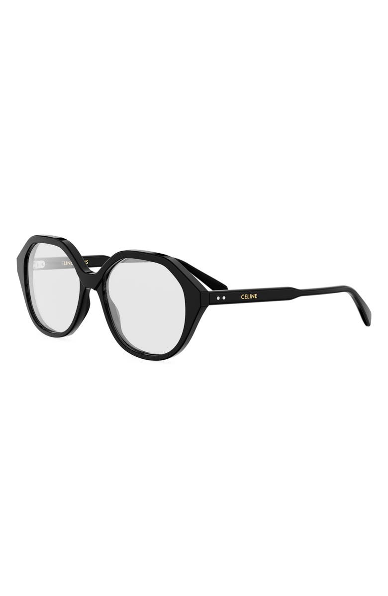 CELINE 54mm Geometric Eyeglasses, Alternate, color, Shiny Black