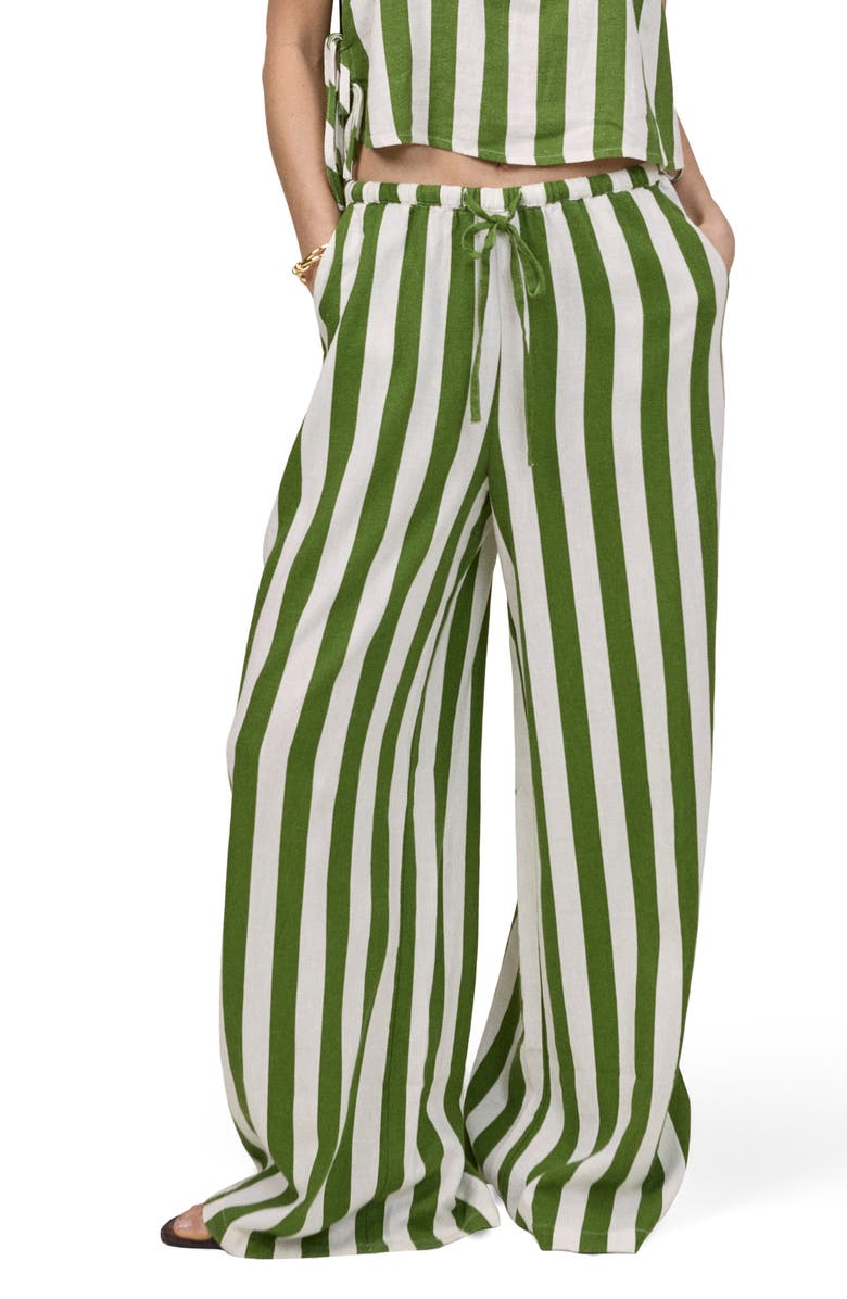 Nobody's Child Reese Linen Blend Drawstring Pants, Main, color, Green