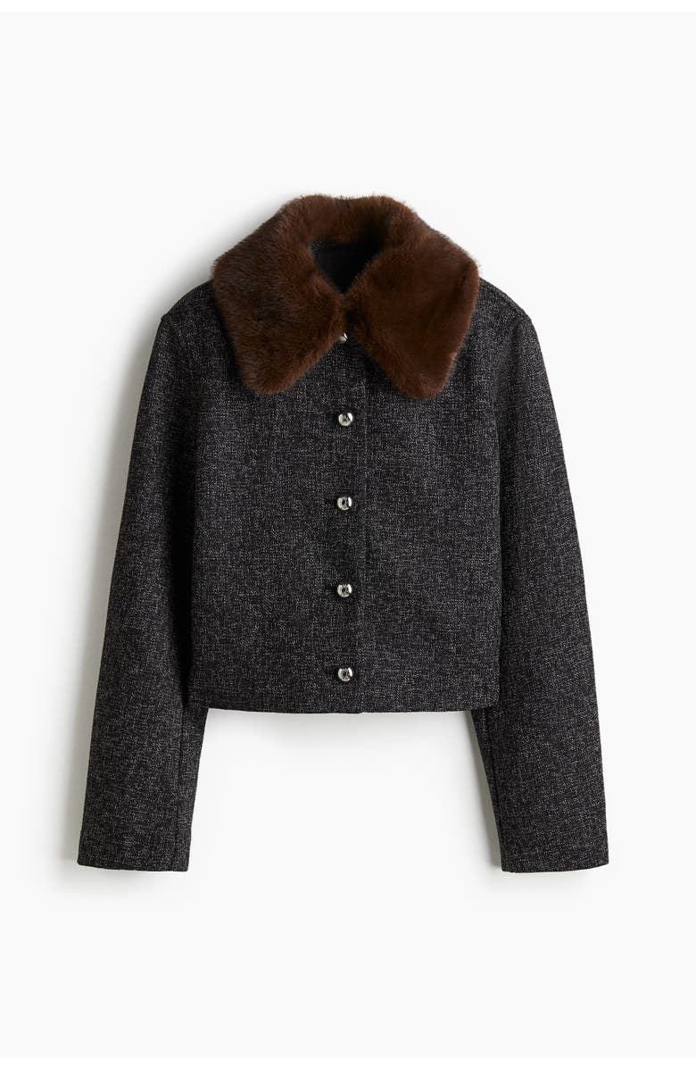 H&M Collared Bouclé Jacket, Main, color, Black Melange