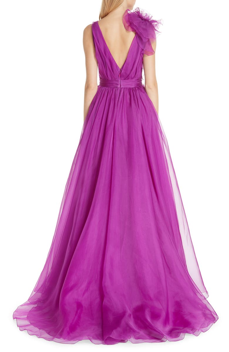Marchesa Ruffle Silk Organza Evening Dress, Alternate, color, 