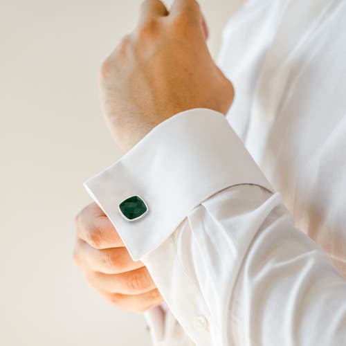 Link Up Square Green Faceted Stone Cufflinks In Green
