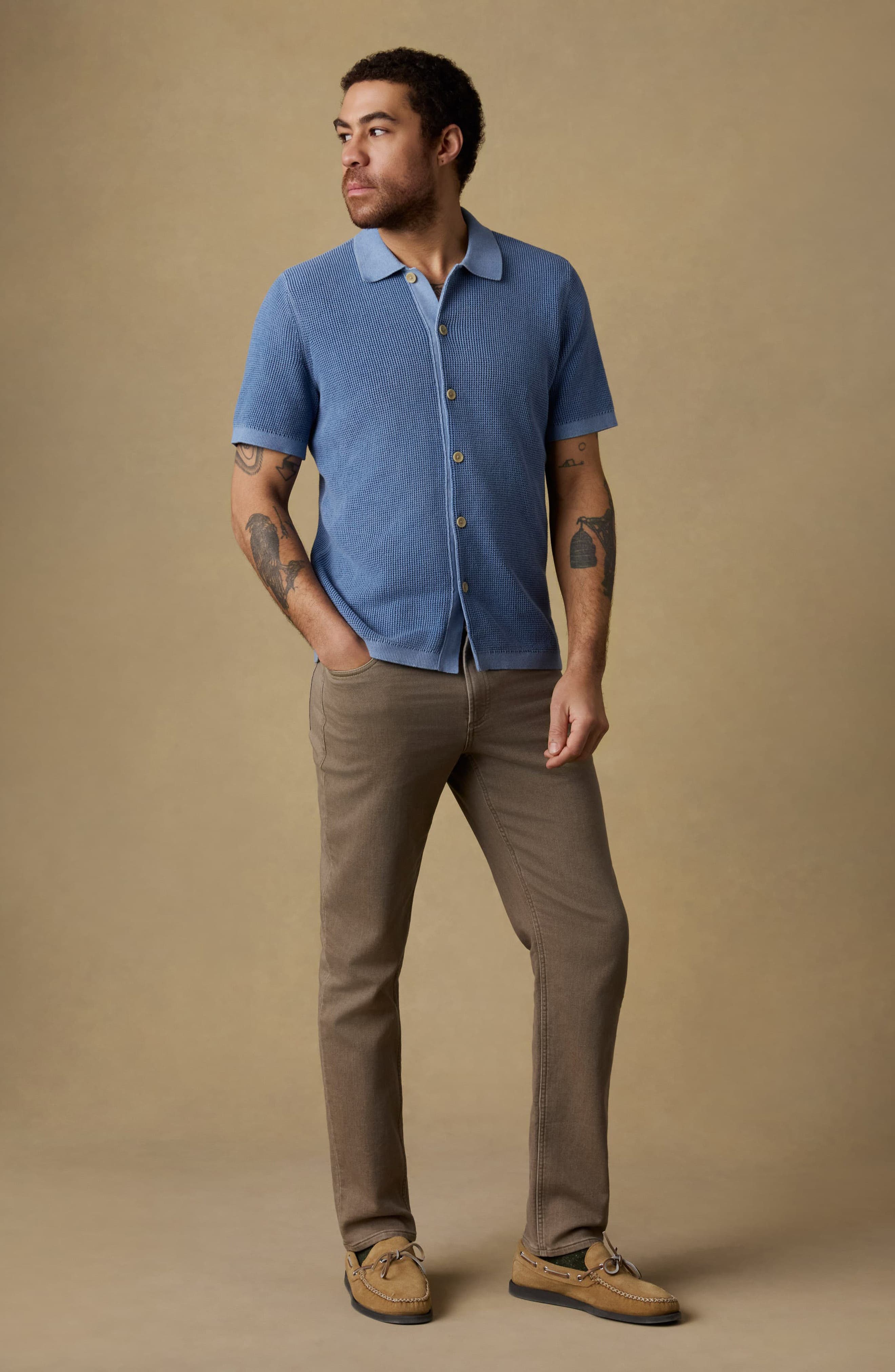 Faherty Sunwashed Waffle Stitch Short Sleeve Organic Cotton Button-Up Sweater Shirt — фото 5