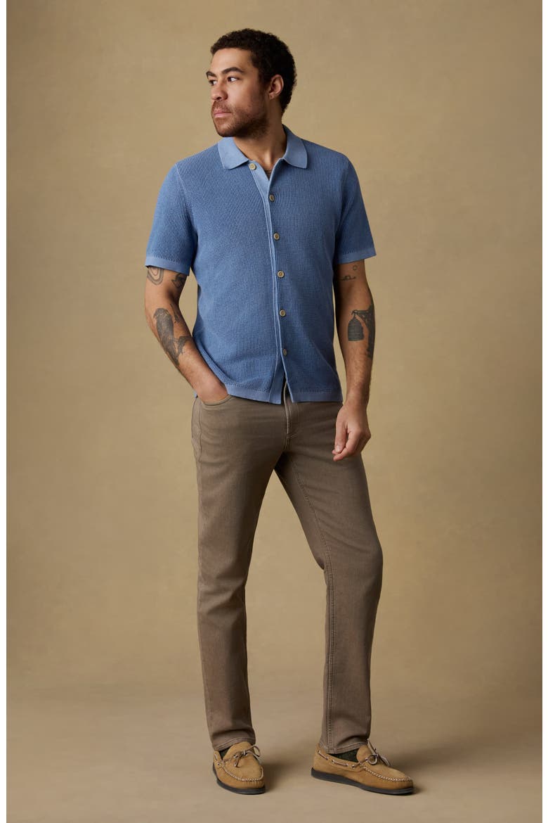 Sunwashed Waffle Stitch Short Sleeve Organic Cotton Button-Up Sweater Shirt, Alternate, color, BLUE SEA