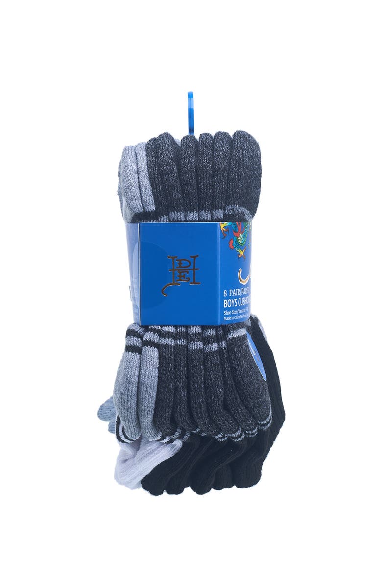 Ed Hardy Boys Athletic Half Cushion Quarter Sock 8-Pack, Alternate, color, Black White Grey