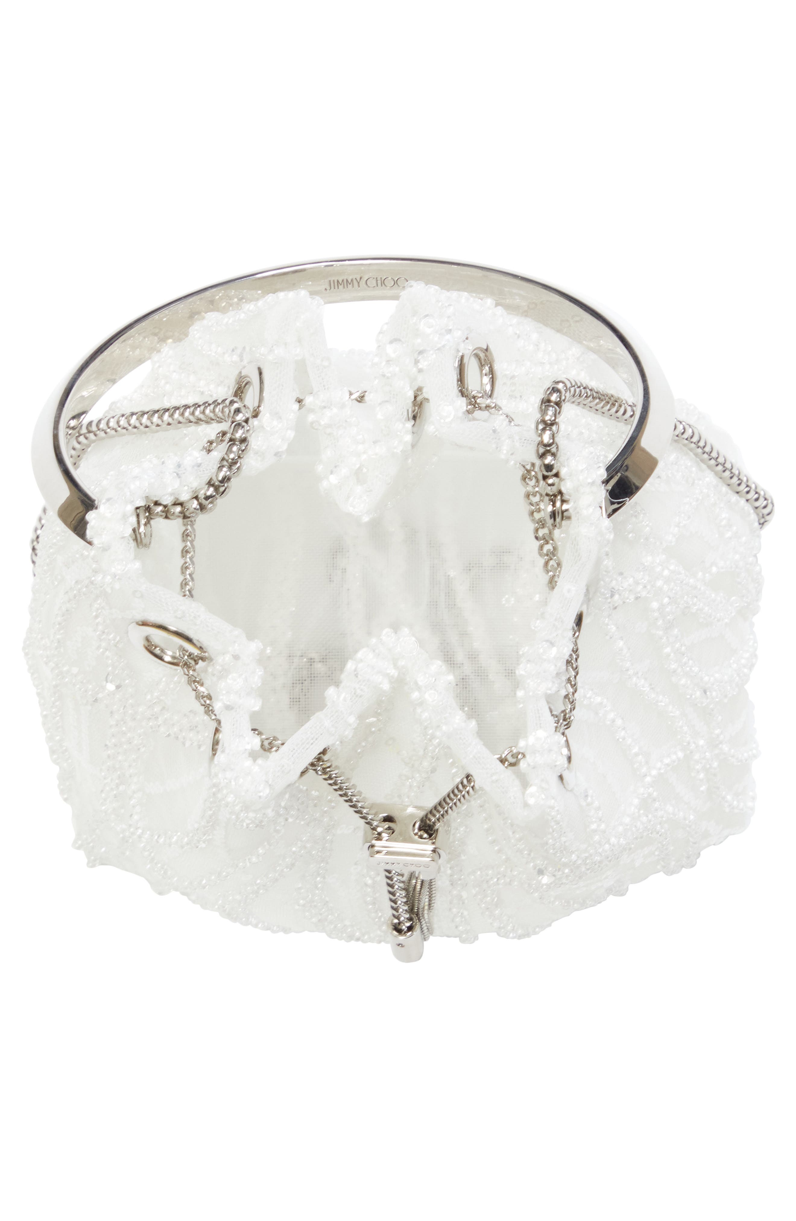 Jimmy Choo Bon Bon Sequin Mesh Pouch, Alternate, color, Ivory/ Silver