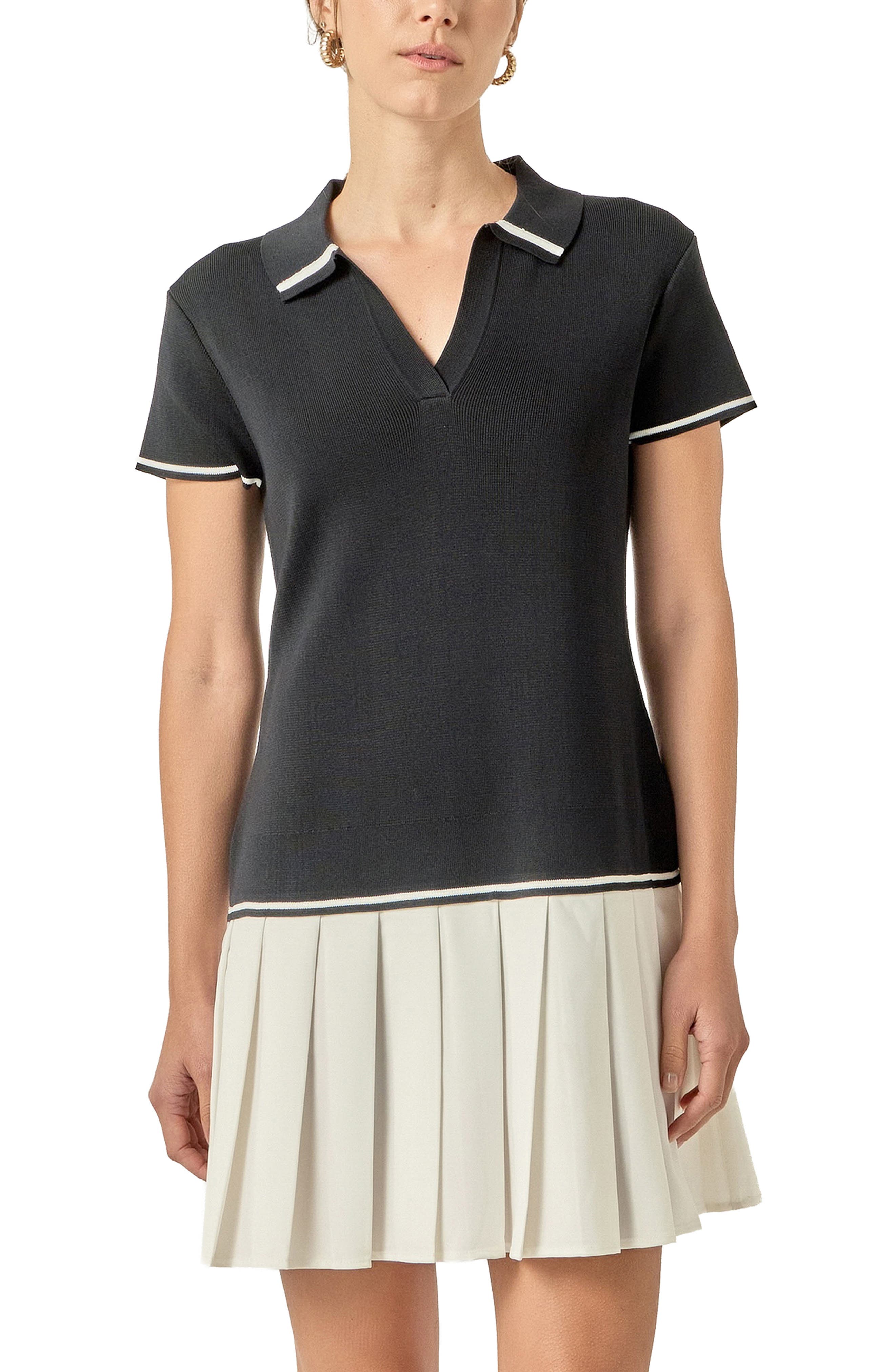 English Factory Mixed Media Pleated Polo Dress (Women) | Nordstrom