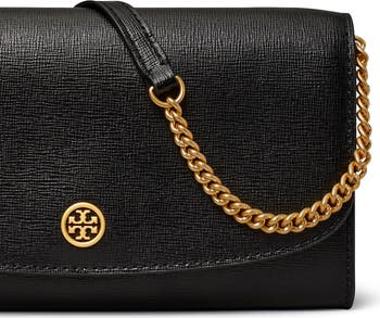 Tory Burch Women's Robinson Chain Wallet, Black, One Size at