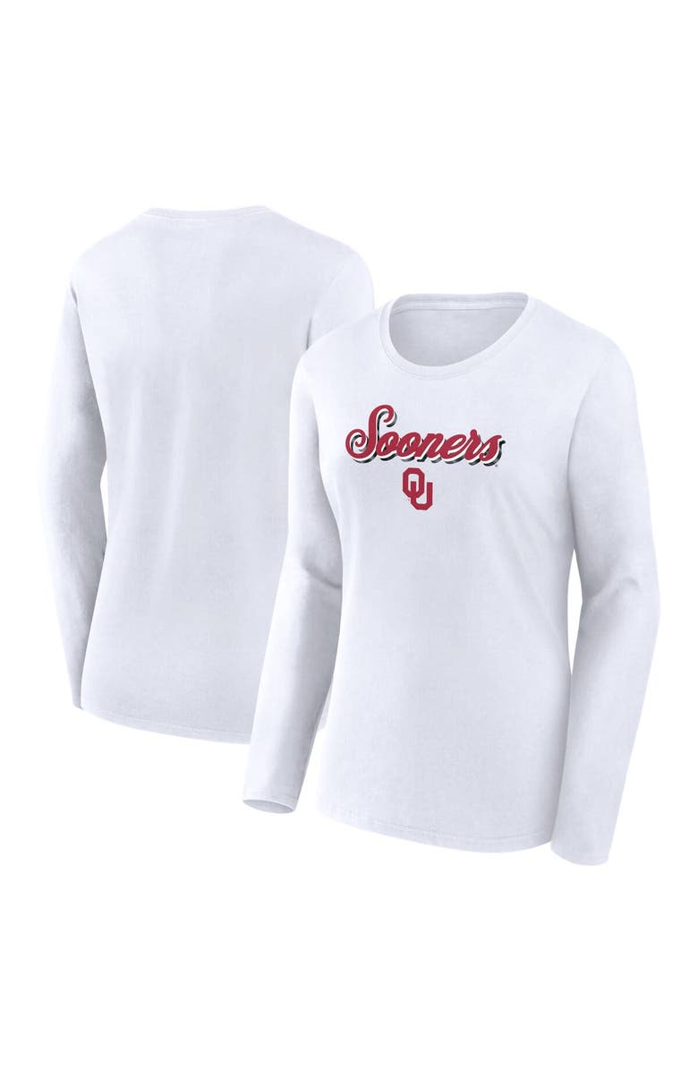 FANATICS Women's Fanatics Branded White Oklahoma Sooners Double Team Script Long Sleeve T-Shirt, Main, color, 