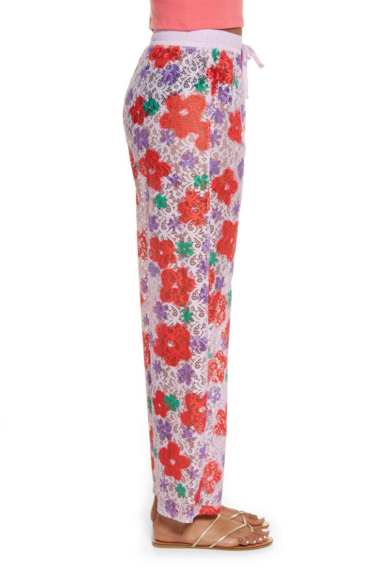 Pride Gender Inclusive Sheer Lace Drawstring Pants, Alternate, color, PURPLE- RED HUNTER FLORAL