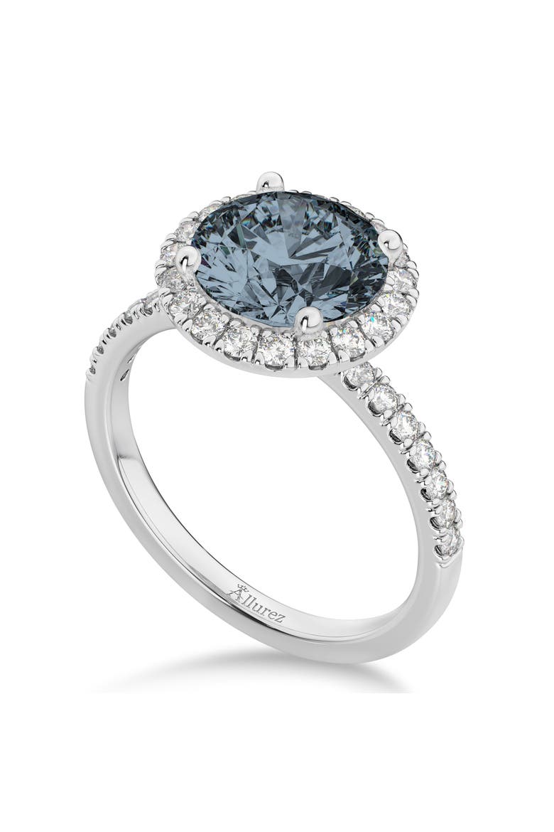 Halo Gray Spinel & Diamond Engagement Ring 14K, Alternate, color, 1.90ct/White Gold