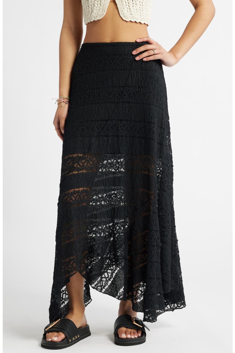 Asymmetric Lace Midi Skirt, Main, color, BLACK