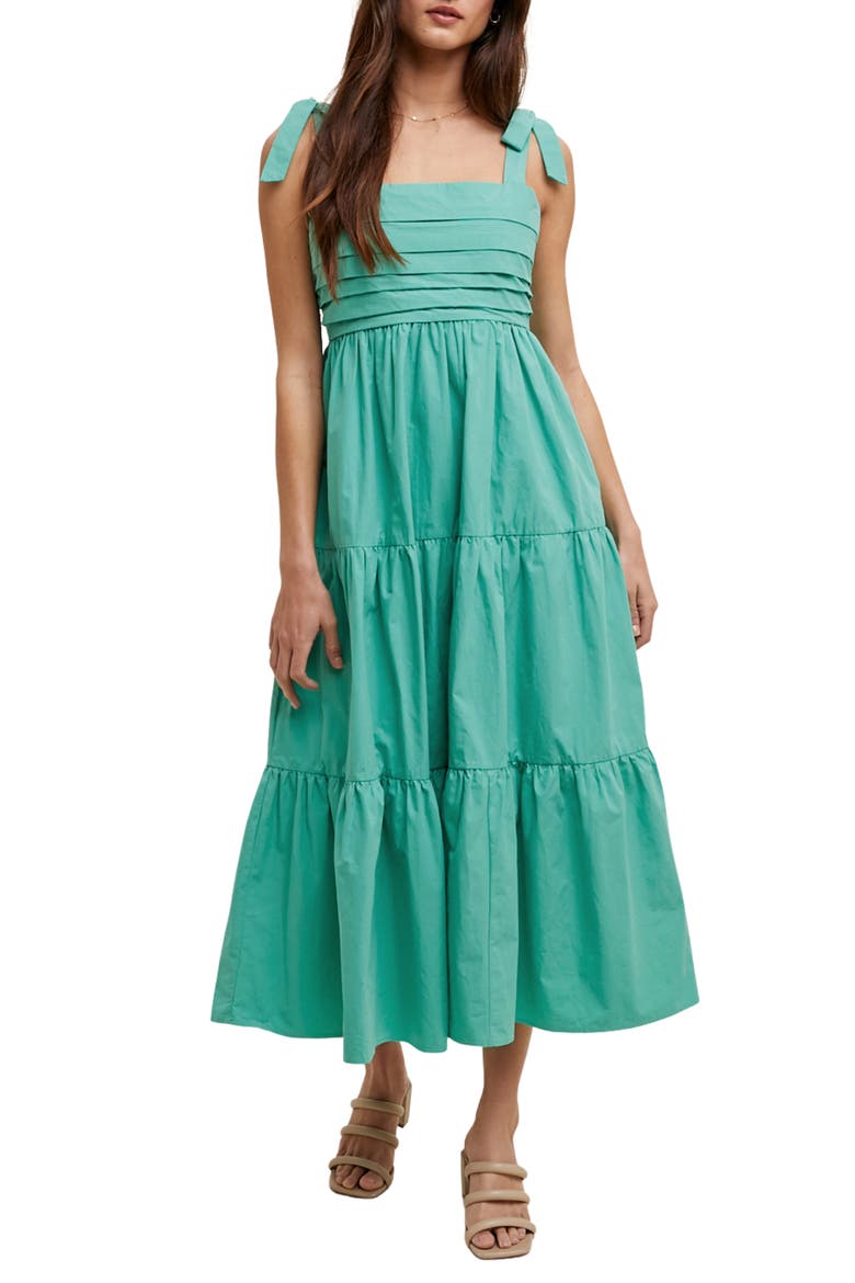 Tie Strap Pleated Bodice Cotton Sundress, Main, color, SEA GREEN