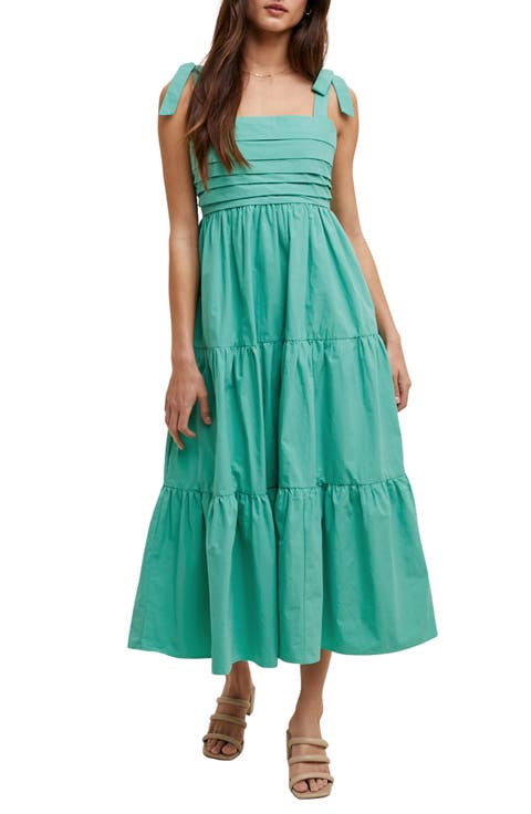 Tie Strap Pleated Bodice Cotton Sundress