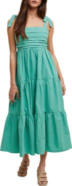 WISHLIST Tie Strap Pleated Bodice Cotton Sundress