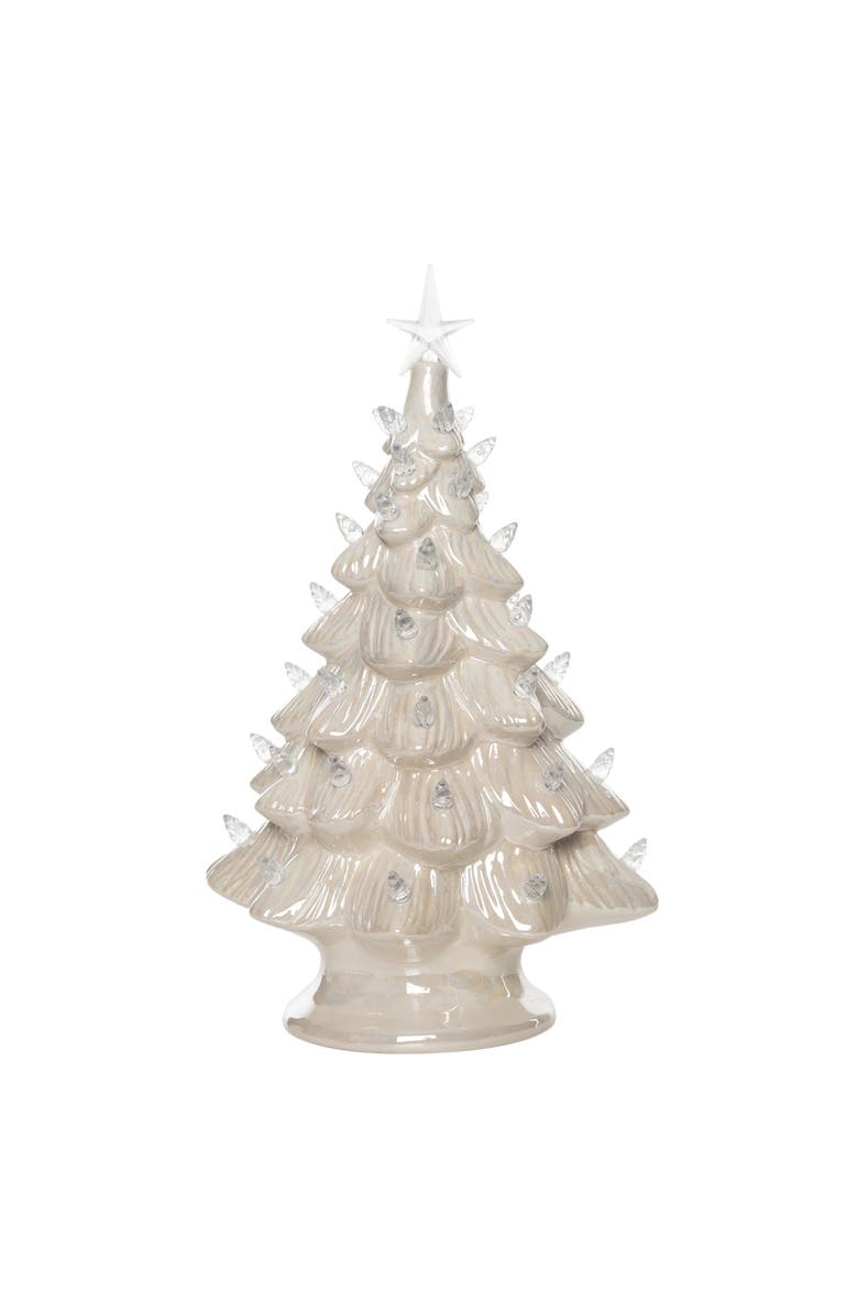 Transpac White Holiday Tree with Pearlescent Glaze - LED Tabletop Decor, Alternate, color, Beige