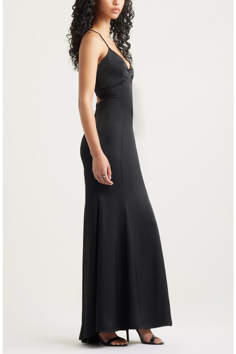 Tie Back Satin Gown, Alternate, color, BLACK