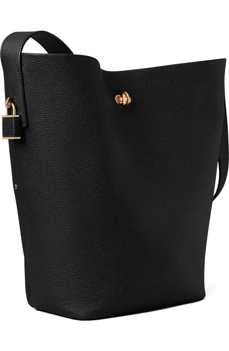 Tory Burch Slim Lock Leather Bucket Bag, Alternate, color, Black