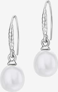 Dower & Hall 8mm Oval White Luna Pearl Drop Earrings