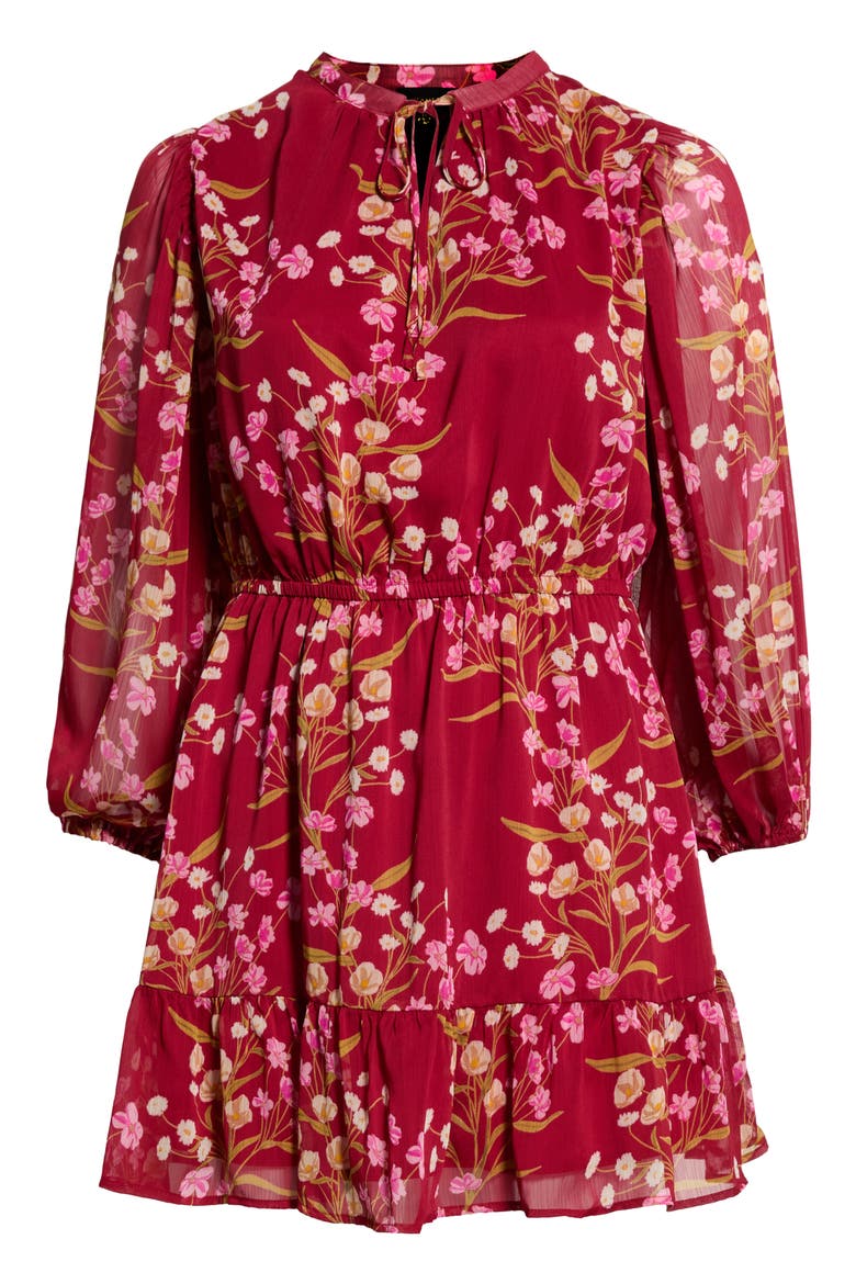 Ginnie Floral Paxton Balloon Sleeve Dress, Main, color, BURGUNDY-MULTI