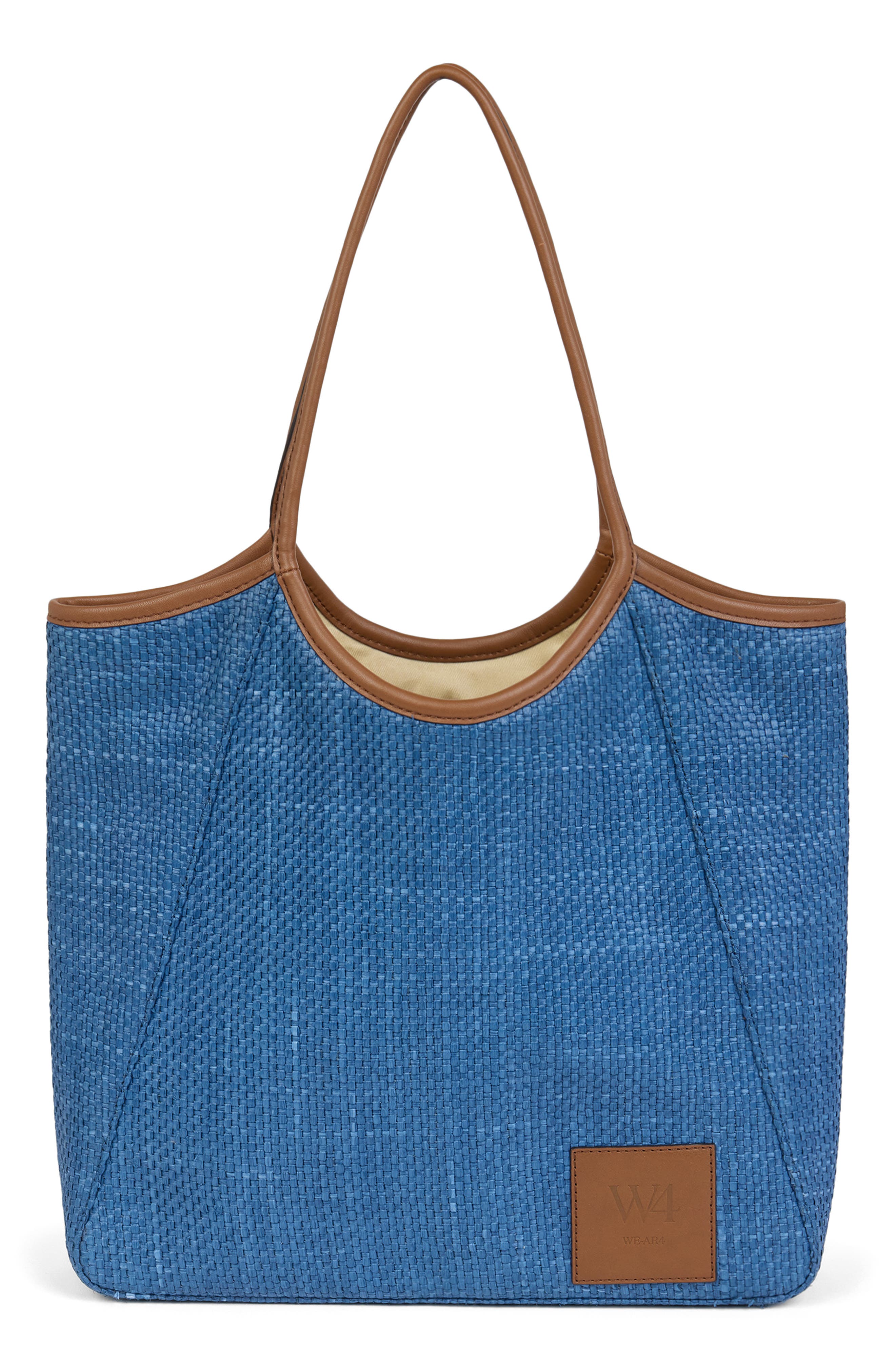 The Market Linen & Leather Tote, Main, color, SMOKE BLUE