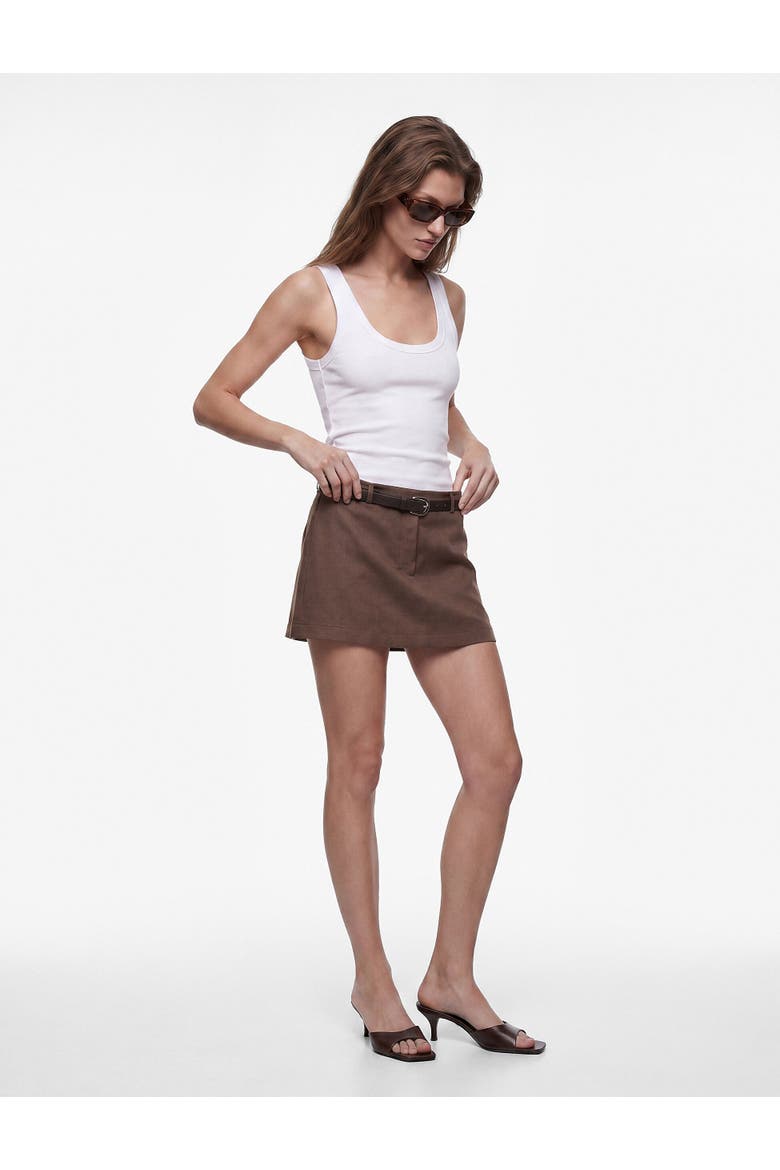 A-Line Belted Mini Linen kort, Alternate, color, BROWN