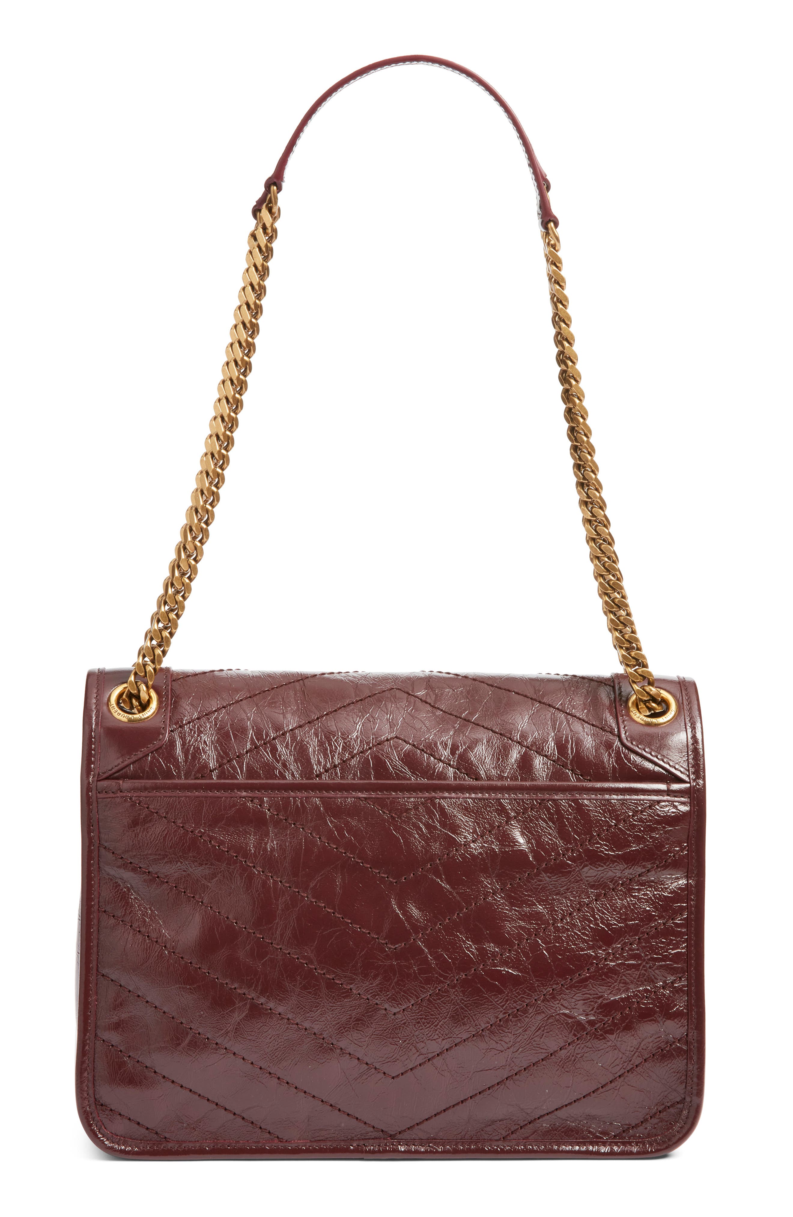 Saint Laurent Medium Niki Leather Shoulder Bag, Alternate, color, Rouge Cabernet