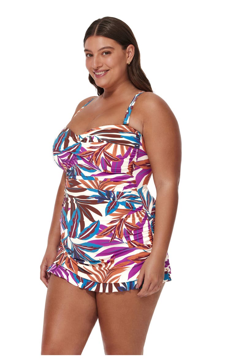 Plantopia Plus Size Bandeau Swimdress, Alternate, color, Multi