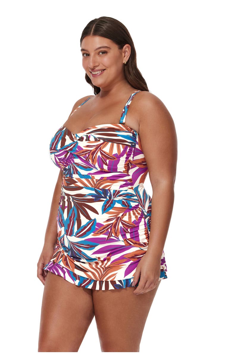 Profile by Gottex Plantopia Plus Size Bandeau Swimdress, Alternate, color, Multi