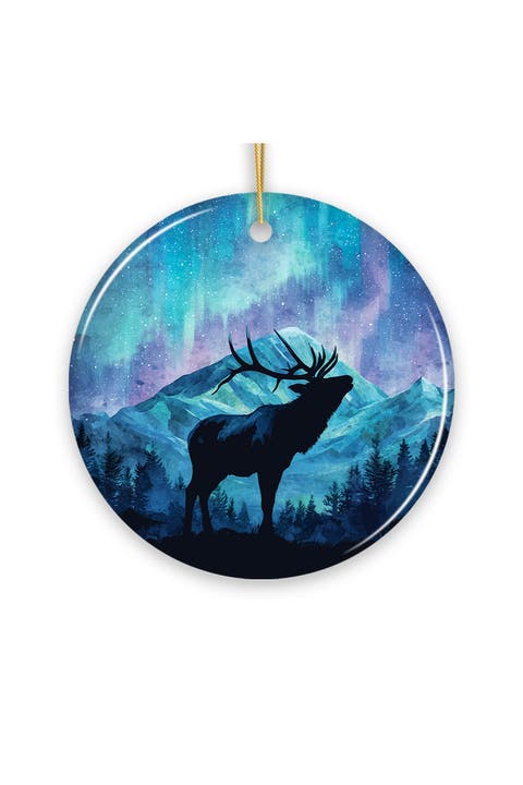 Aurora Elk Silhouette Ceramic Ornament