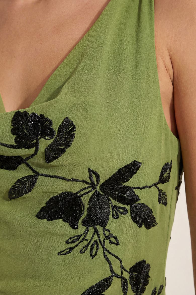 Cowl Embellished Ruched Side Maxi Dress, Alternate, color, Green
