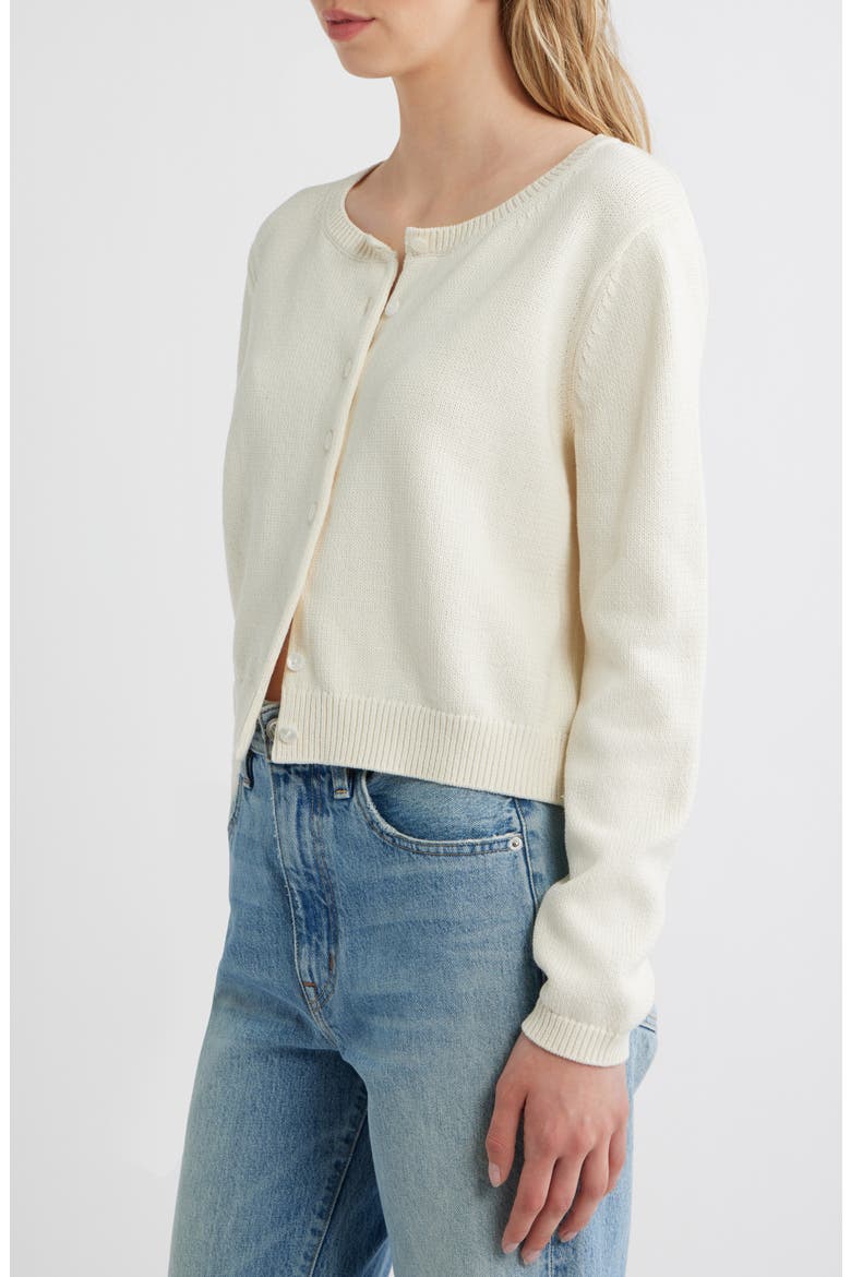 Clara Cotton Crewneck Cardigan, Alternate, color, FIOR DI LATTE
