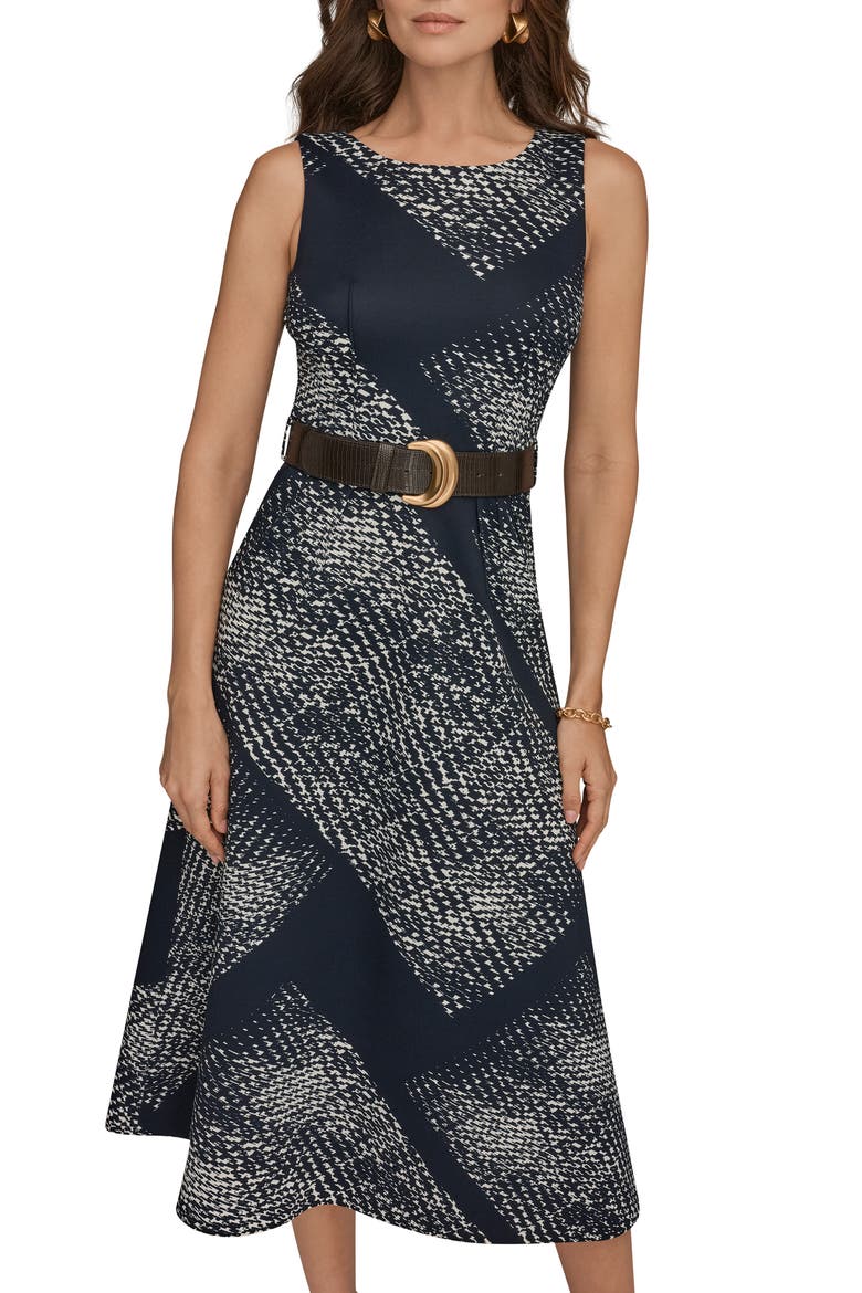 Belted Midi Dress, Alternate, color, NGHTFALL/ CREAM